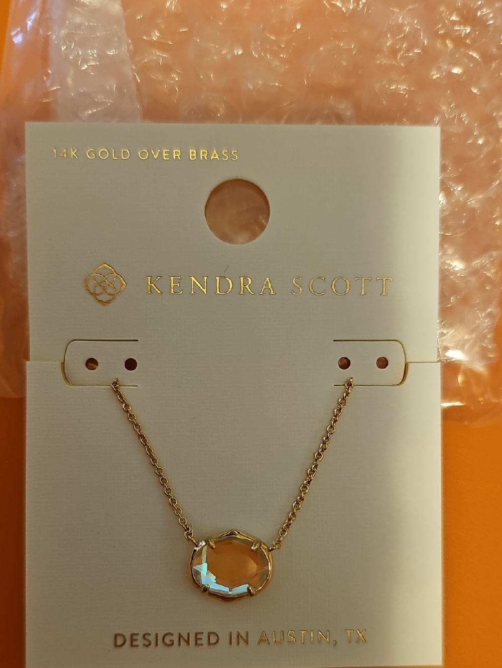 Kendra Scott Gold Necklace with Dichroic Glass Crystal Charm